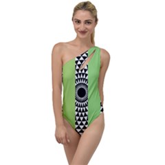  Green Check Pattern, Vertical Mandala To One Side Swimsuit by Magicworlddreamarts1