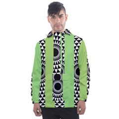  Green Check Pattern, Vertical Mandala Men s Front Pocket Pullover Windbreaker