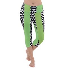  Green Check Pattern, Vertical Mandala Lightweight Velour Capri Yoga Leggings by Magicworlddreamarts1