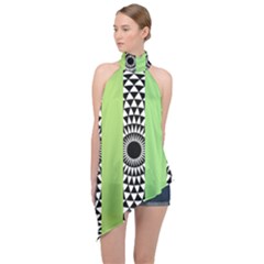  Green Check Pattern, Vertical Mandala Halter Asymmetric Satin Top by Magicworlddreamarts1