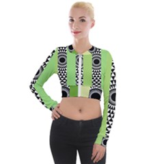  Green Check Pattern, Vertical Mandala Long Sleeve Cropped Velvet Jacket by Magicworlddreamarts1