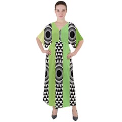  Green Check Pattern, Vertical Mandala V-neck Boho Style Maxi Dress by Magicworlddreamarts1