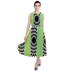  Green Check Pattern, Vertical Mandala Round Neck Boho Dress by Magicworlddreamarts1