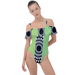  Green Check Pattern, Vertical Mandala Frill Detail One Piece Swimsuit by Magicworlddreamarts1