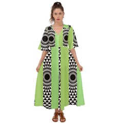  Green Check Pattern, Vertical Mandala Kimono Sleeve Boho Dress by Magicworlddreamarts1