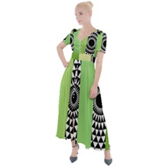  Green Check Pattern, Vertical Mandala Button Up Short Sleeve Maxi Dress by Magicworlddreamarts1