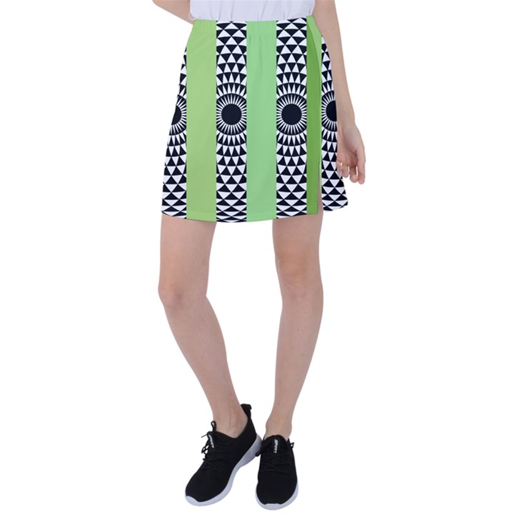  Green Check Pattern, Vertical Mandala Tennis Skirt