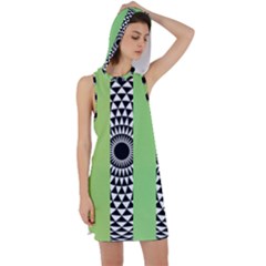  Green Check Pattern, Vertical Mandala Racer Back Hoodie Dress by Magicworlddreamarts1