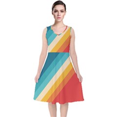 Classic Retro Stripes V-neck Midi Sleeveless Dress  by AlphaOmega