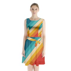 Classic Retro Stripes Sleeveless Waist Tie Chiffon Dress by AlphaOmega