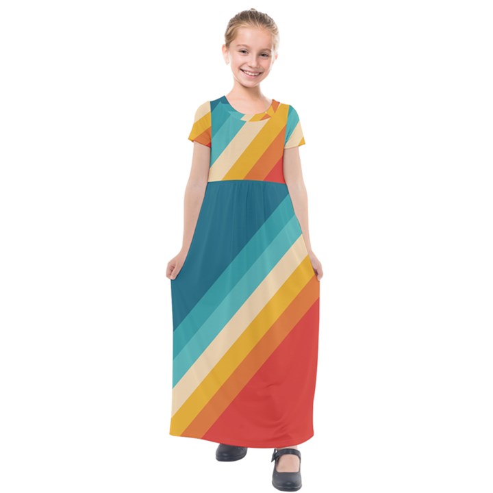 Classic Retro Stripes Kids  Short Sleeve Maxi Dress