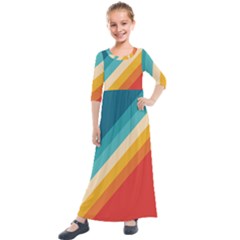 Classic Retro Stripes Kids  Quarter Sleeve Maxi Dress