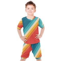 Classic Retro Stripes Kids  Tee And Shorts Set by AlphaOmega