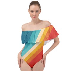 Classic Retro Stripes Off Shoulder Velour Bodysuit  by AlphaOmega