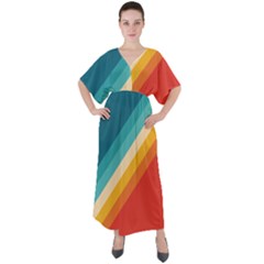 Classic Retro Stripes V-neck Boho Style Maxi Dress by AlphaOmega