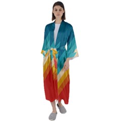 Classic Retro Stripes Maxi Satin Kimono by AlphaOmega