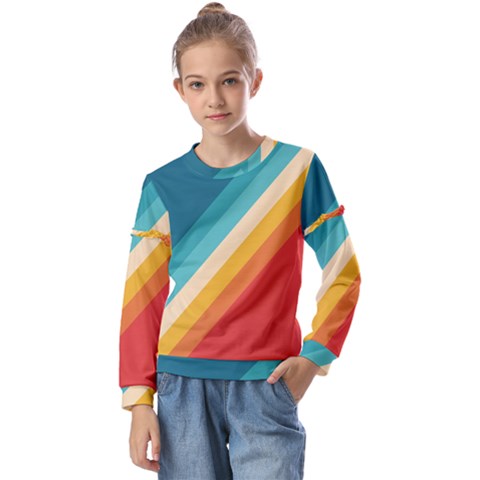 Classic Retro Stripes Kids  Long Sleeve Tee With Frill  by AlphaOmega