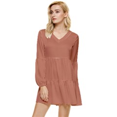 Rust Tiered Long Sleeve Mini Dress