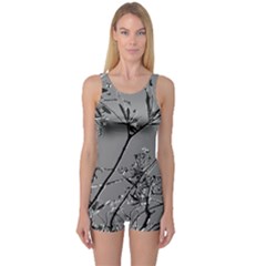 Grey Colors Flowers And Branches Illustration Print One Piece Boyleg Swimsuit by dflcprintsclothing