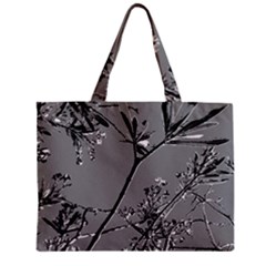 Grey Colors Flowers And Branches Illustration Print Zipper Mini Tote Bag