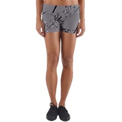 Grey Colors Flowers And Branches Illustration Print Yoga Shorts