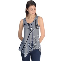 Grey Colors Flowers And Branches Illustration Print Sleeveless Tunic