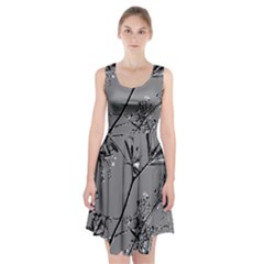 Grey Colors Flowers And Branches Illustration Print Racerback Midi Dress by dflcprintsclothing