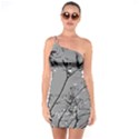 Grey Colors Flowers And Branches Illustration Print One Soulder Bodycon Dress View1