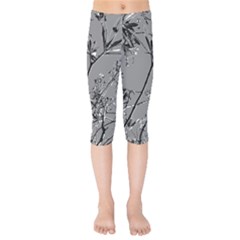 Grey Colors Flowers And Branches Illustration Print Kids  Capri Leggings 