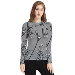 Grey Colors Flowers And Branches Illustration Print Women s Long Sleeve Rash Guard