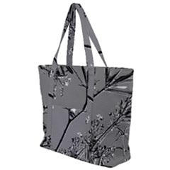 Grey Colors Flowers And Branches Illustration Print Zip Up Canvas Bag