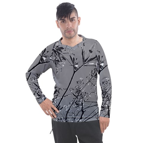 Grey Colors Flowers And Branches Illustration Print Men s Pique Long Sleeve Tee by dflcprintsclothing