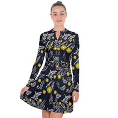 Folk Flowers Art Pattern Floral Abstract Surface Design  Seamless Pattern Long Sleeve Panel Dress by Eskimos