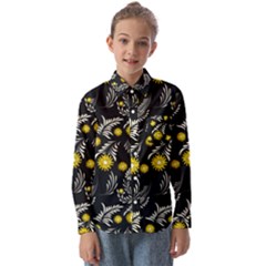 Folk Flowers Art Pattern Floral Abstract Surface Design  Seamless Pattern Kids  Long Sleeve Shirt by Eskimos