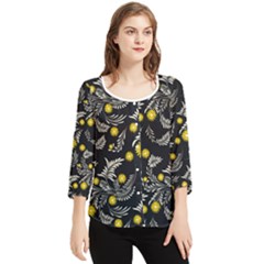 Folk Flowers Art Pattern Floral Abstract Surface Design  Seamless Pattern Chiffon Quarter Sleeve Blouse by Eskimos