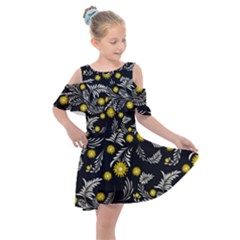 Folk Flowers Art Pattern Floral Abstract Surface Design  Seamless Pattern Kids  Shoulder Cutout Chiffon Dress by Eskimos