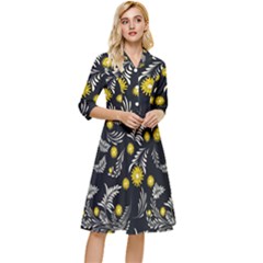 Folk Flowers Art Pattern Floral Abstract Surface Design  Seamless Pattern Classy Knee Length Dress by Eskimos