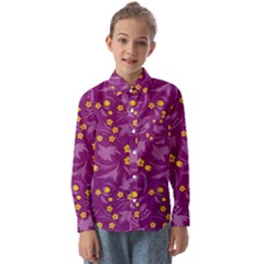 Folk Flowers Art Pattern Floral Abstract Surface Design  Seamless Pattern Kids  Long Sleeve Shirt by Eskimos