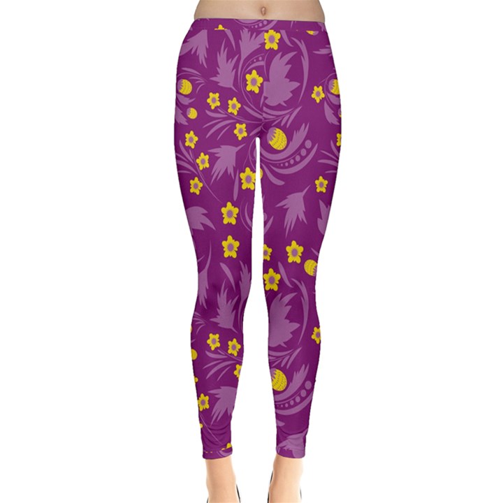 Folk flowers art pattern Floral abstract surface design  Seamless pattern Inside Out Leggings