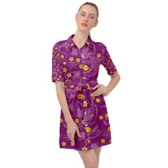 Folk Flowers Art Pattern Floral Abstract Surface Design  Seamless Pattern Belted Shirt Dress by Eskimos