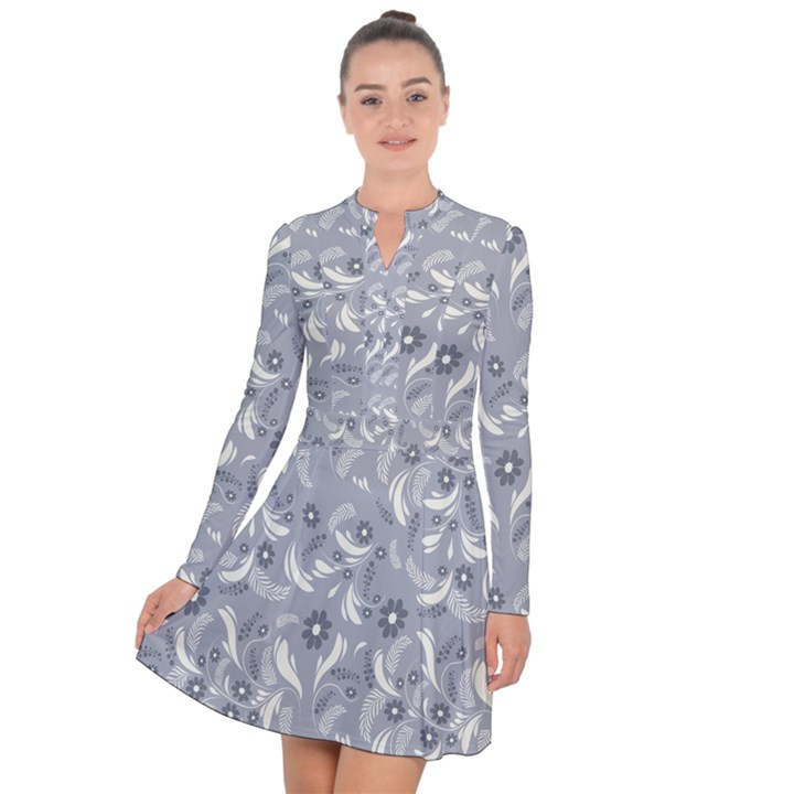 Folk flowers art pattern Floral abstract surface design  Seamless pattern Long Sleeve Panel Dress