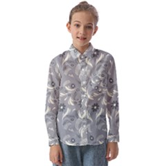 Folk Flowers Art Pattern Floral Abstract Surface Design  Seamless Pattern Kids  Long Sleeve Shirt by Eskimos