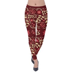 Folk Flowers Art Pattern Floral Abstract Surface Design  Seamless Pattern Velvet Leggings by Eskimos