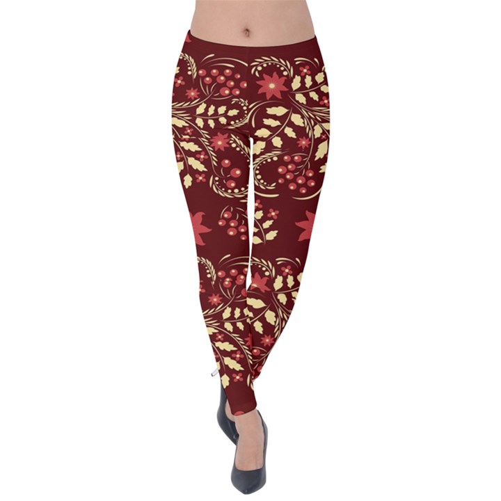 Folk flowers art pattern Floral abstract surface design  Seamless pattern Velvet Leggings