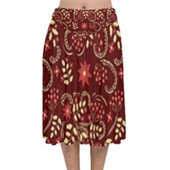 Folk Flowers Art Pattern Floral Abstract Surface Design  Seamless Pattern Velvet Flared Midi Skirt by Eskimos