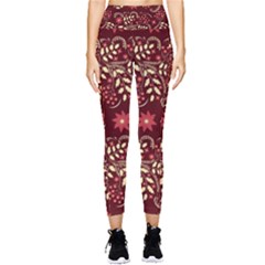 Folk Flowers Art Pattern Floral Abstract Surface Design  Seamless Pattern Pocket Leggings  by Eskimos