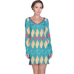 Starfish And Seashells  Sea Long Sleeve Nightdress by SychEva