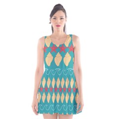 Starfish And Seashells  Sea Scoop Neck Skater Dress by SychEva