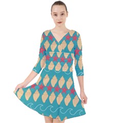 Starfish And Seashells  Sea Quarter Sleeve Front Wrap Dress by SychEva