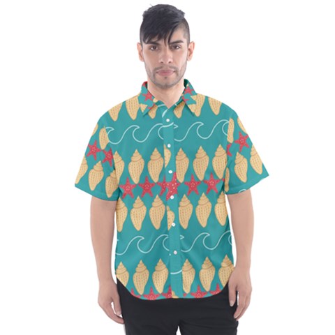 Starfish And Seashells  Sea Men s Short Sleeve Shirt by SychEva